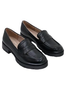 LifeStride London 3 Lug Sole Penny Loafers Black Faux Leather Size 6.5M